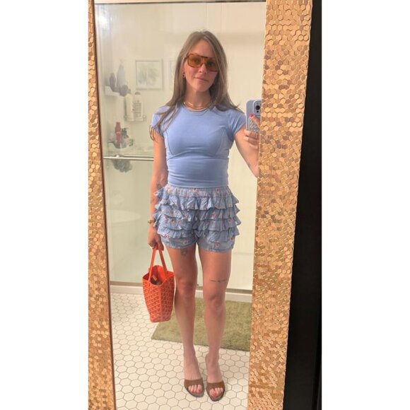 FREE PEOPLE Ruffle Up Bloomer Shorts in Blue Combo Size Small NWT - Picture 3 of 10